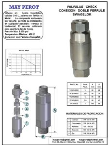 valvulas check conexion ferrules