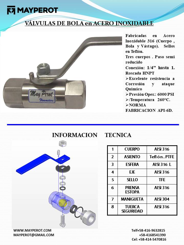 Valvula de esfera SS316 6000 psi